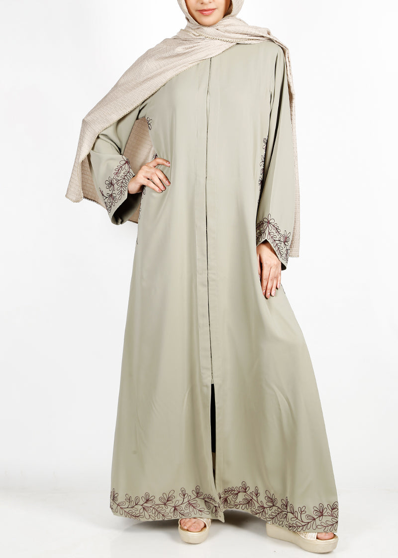 BeingMuslims Graceful Side Embroidered Dead Mint Abaya