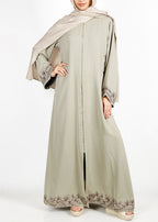 BeingMuslims Graceful Side Embroidered Dead Mint Abaya