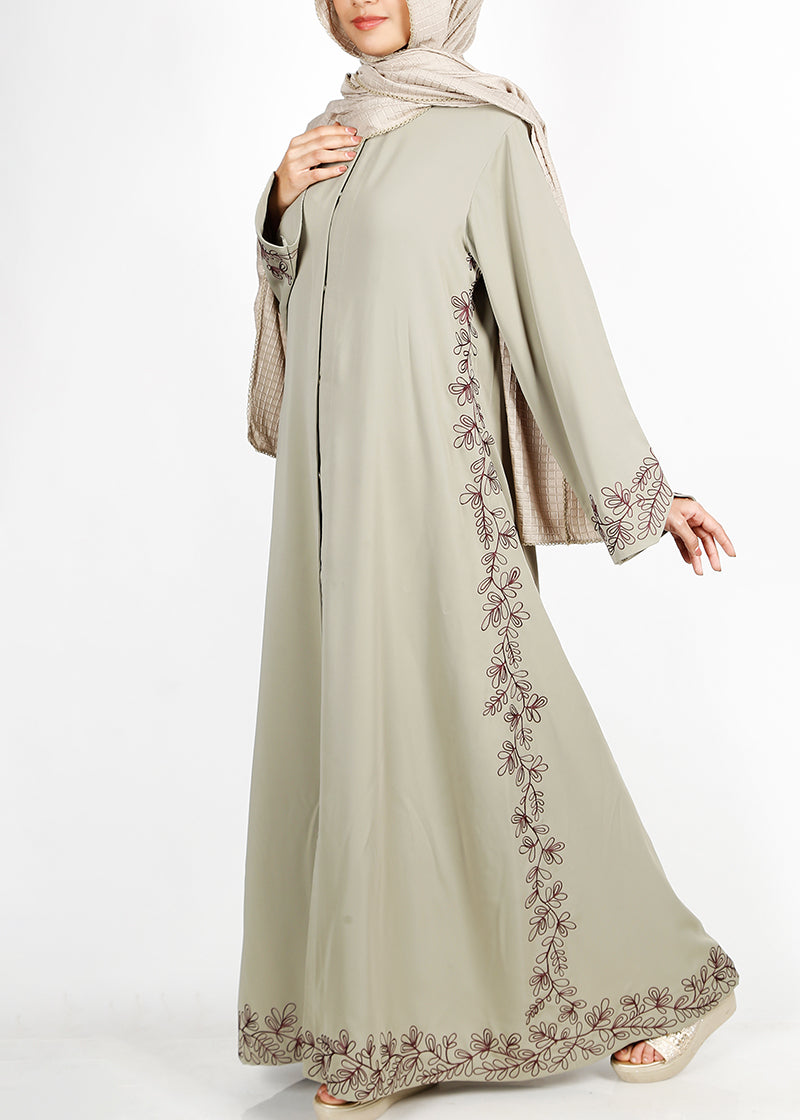 BeingMuslims Graceful Side Embroidered Dead Mint Abaya