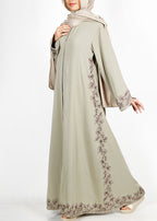 BeingMuslims Graceful Side Embroidered Dead Mint Abaya