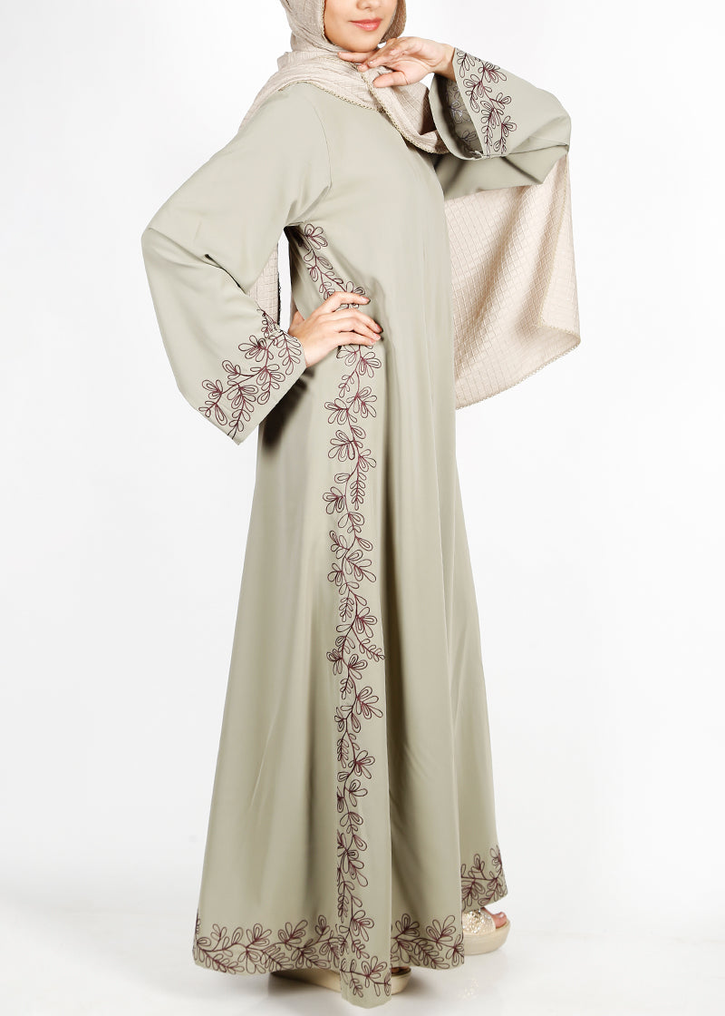 BeingMuslims Graceful Side Embroidered Dead Mint Abaya
