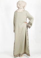 BeingMuslims Graceful Side Embroidered Dead Mint Abaya
