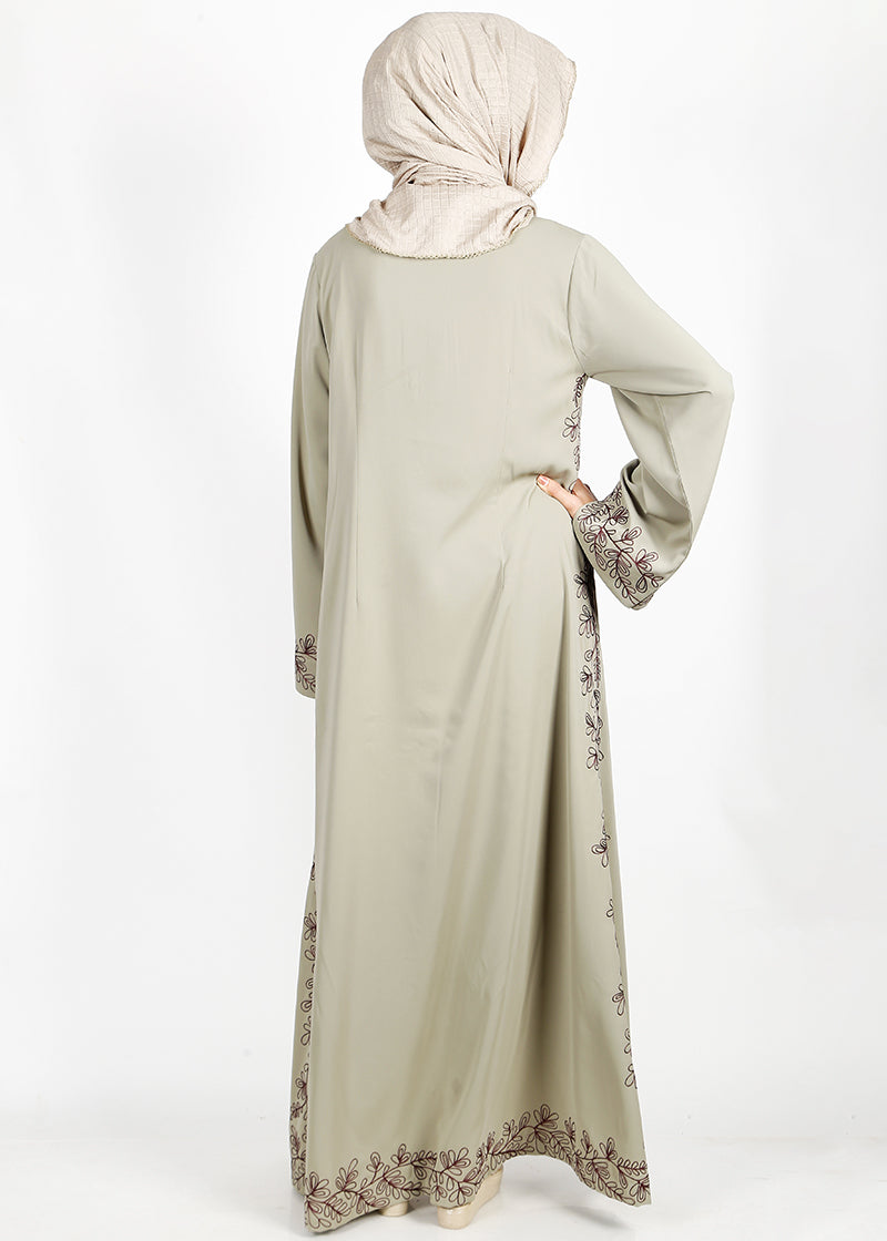 BeingMuslims Graceful Side Embroidered Dead Mint Abaya