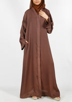 BeingMuslims Chocolate Brown Dubai Style Abaya with Cut-dana work on sleeves