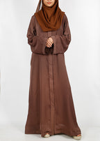 BeingMuslims Chocolate Brown Dubai Style Abaya with Cut-dana work on sleeves