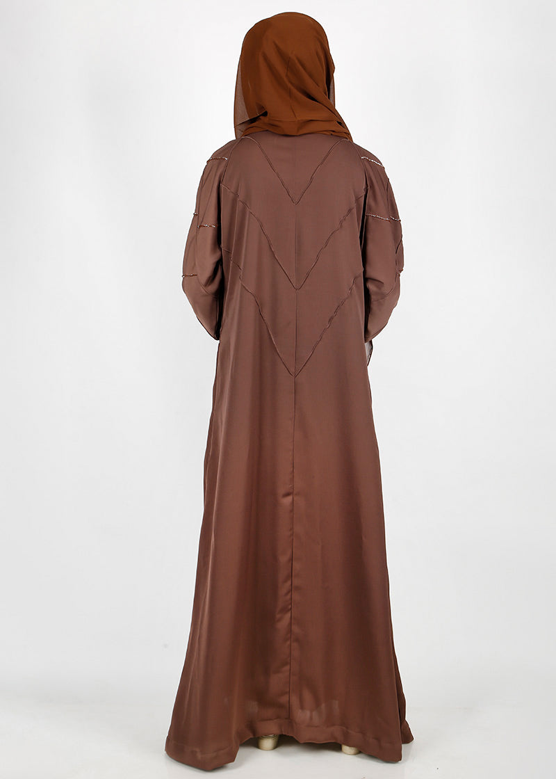 BeingMuslims Chocolate Brown Dubai Style Abaya with Cut-dana work on sleeves