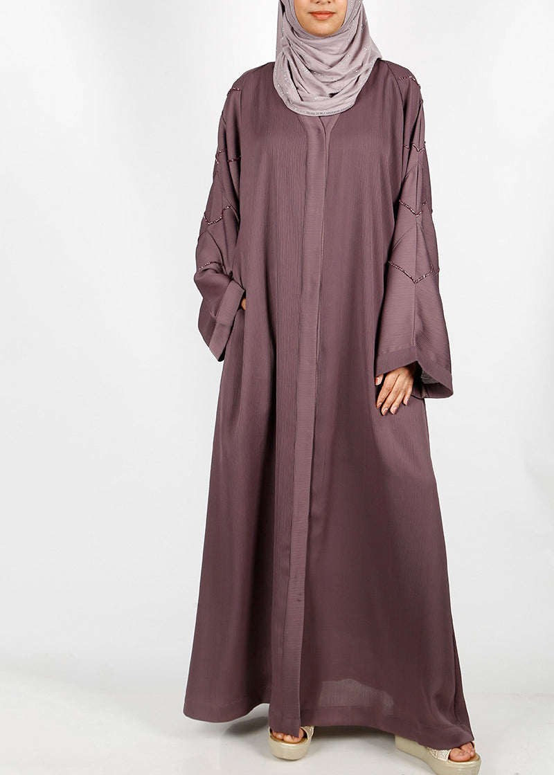 BeingMuslims Purple Dubai Style Abaya with Cut-dana work on sleeves