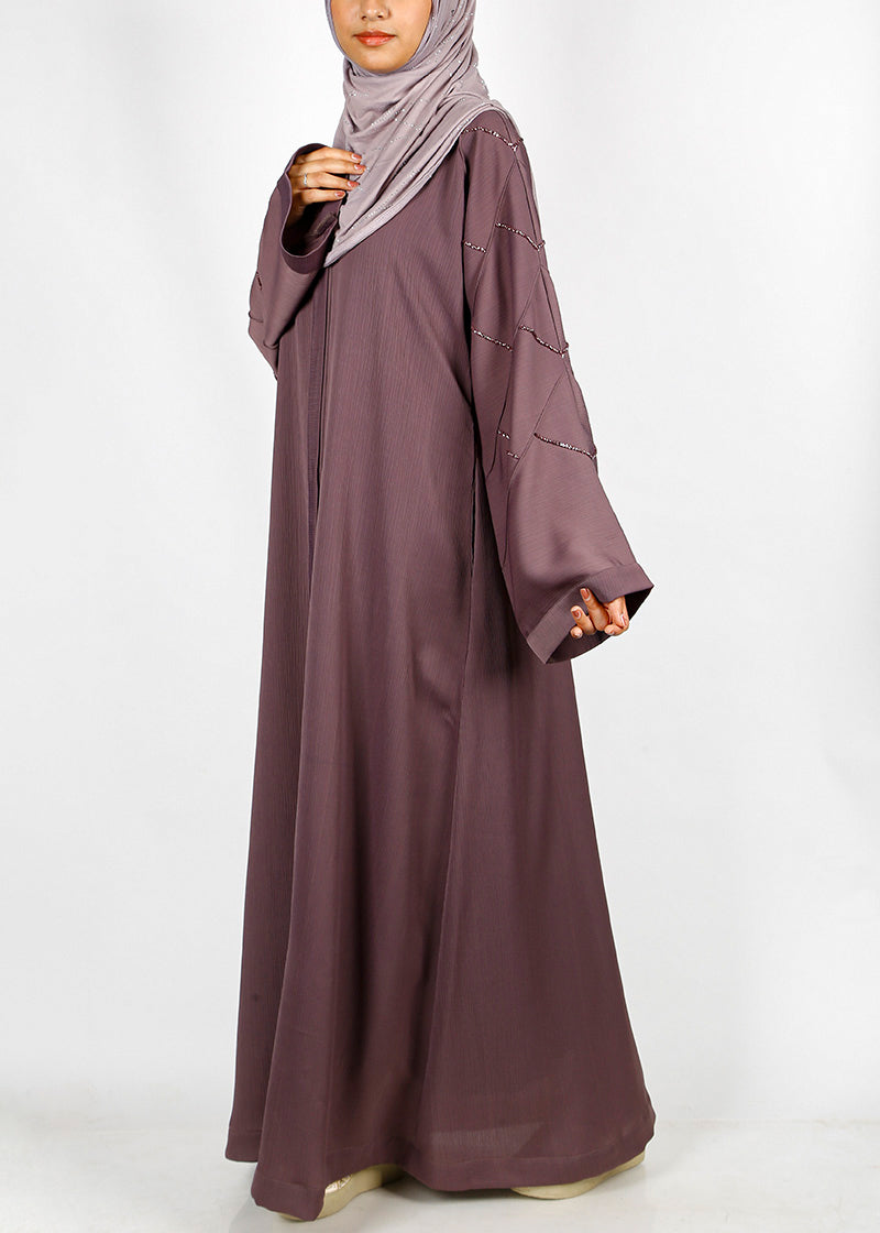 BeingMuslims Purple Dubai Style Abaya with Cut-dana work on sleeves