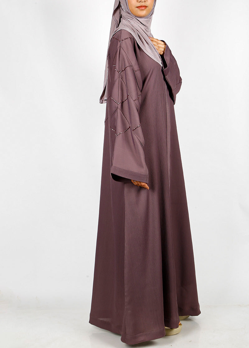 BeingMuslims Purple Dubai Style Abaya with Cut-dana work on sleeves