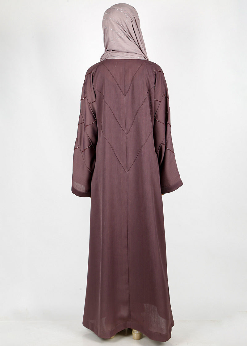 BeingMuslims Purple Dubai Style Abaya with Cut-dana work on sleeves