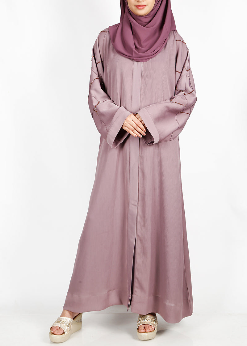 BeingMuslims Light Purple Dubai Style Abaya with Cut-dana work on sleeves