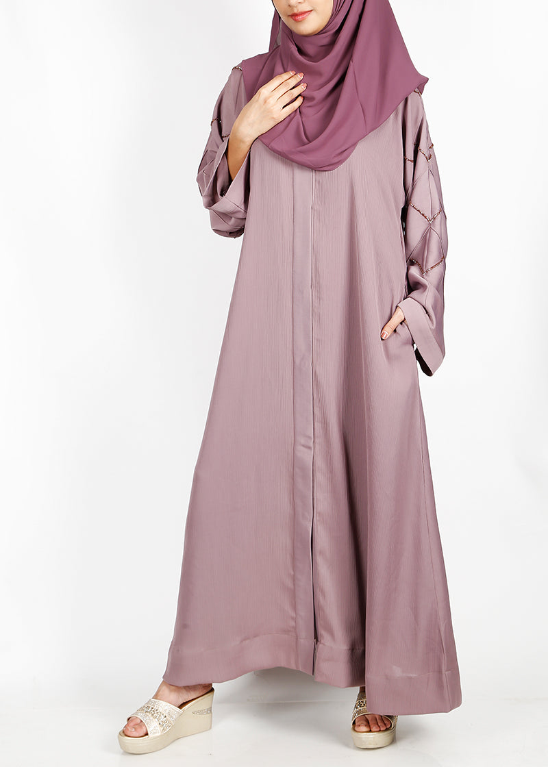 BeingMuslims Onion Pink Dubai Style Abaya with Cut-dana work on sleeves