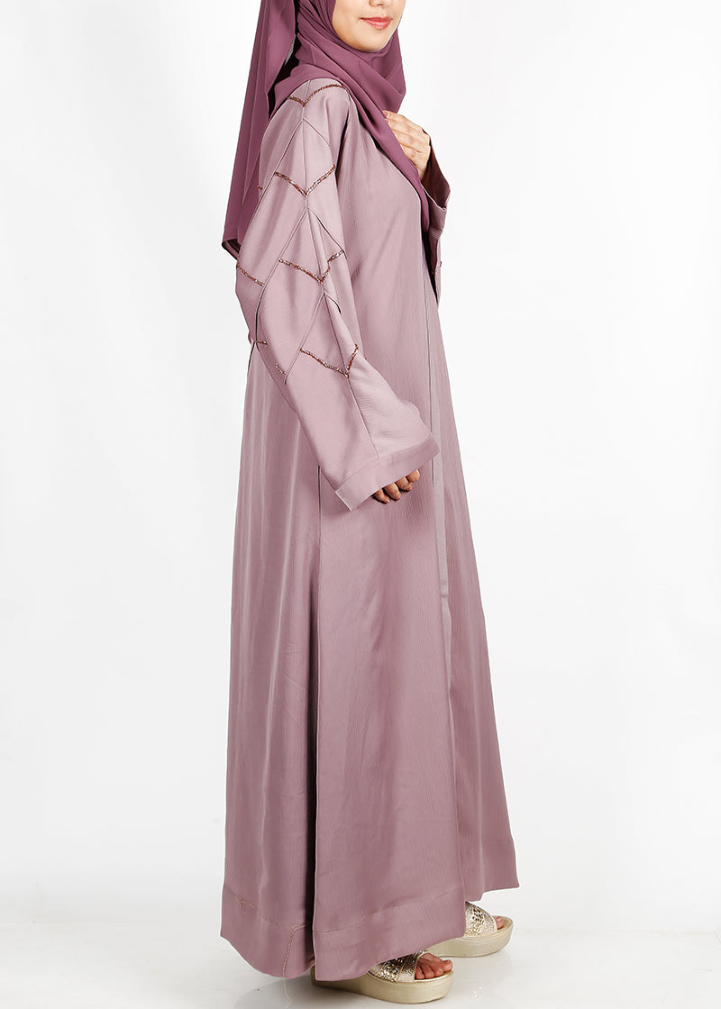 BeingMuslims Light Purple Dubai Style Abaya with Cut-dana work on sleeves