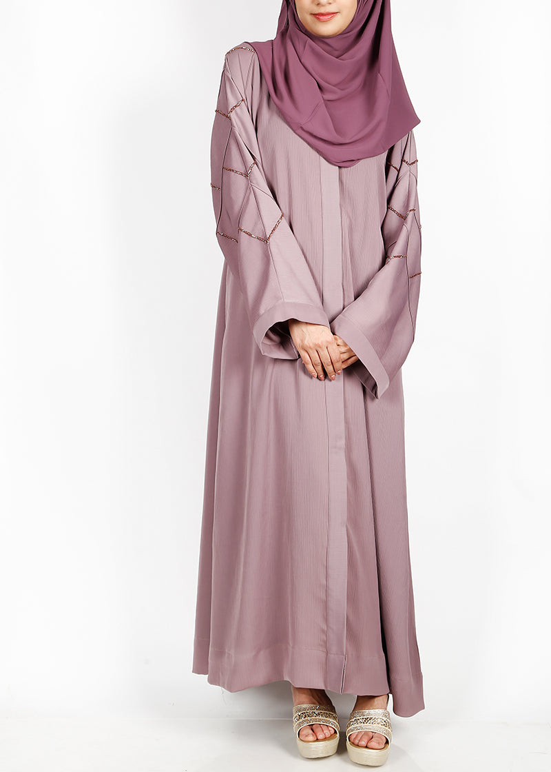 BeingMuslims Onion Pink Dubai Style Abaya with Cut-dana work on sleeves