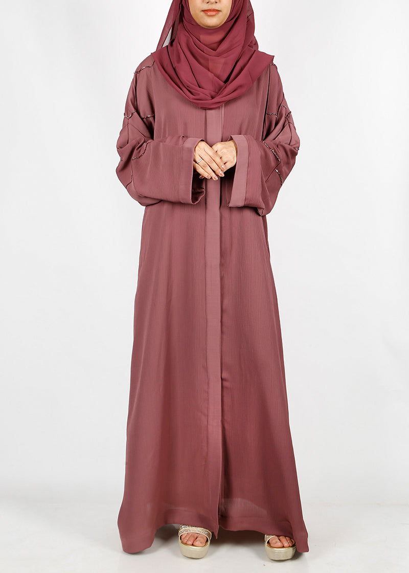 BeingMuslims Onion Pink Dubai Style Abaya with Cut-dana work on sleeves