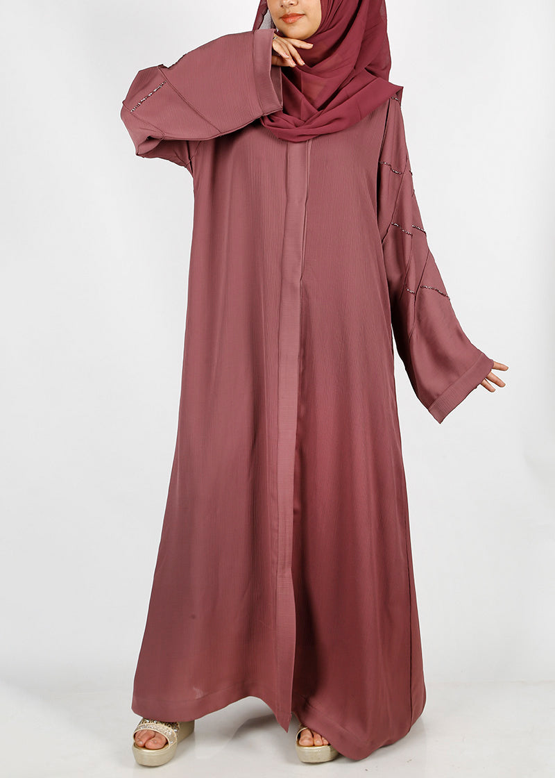 BeingMuslims Onion Pink Dubai Style Abaya with Cut-dana work on sleeves