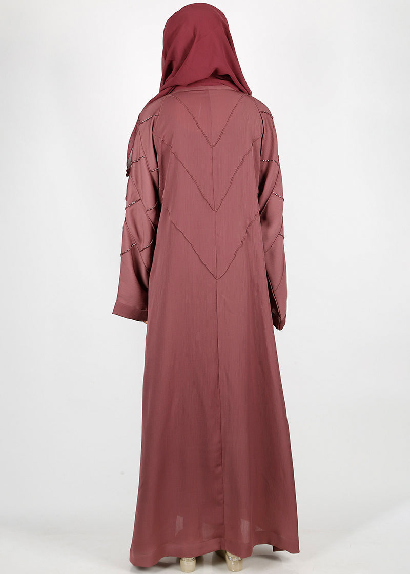 BeingMuslims Onion Pink Dubai Style Abaya with Cut-dana work on sleeves