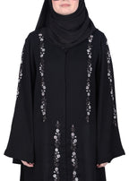 BeingMuslims Black Abaya with Designer Intricate Hand Embroidery