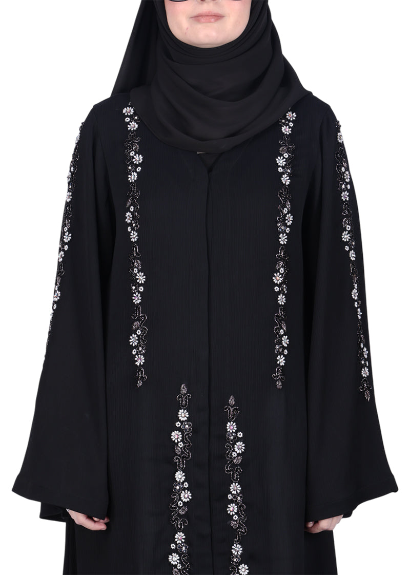 BeingMuslims Black Abaya with Designer Intricate Hand Embroidery