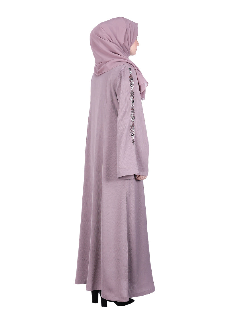 BeingMuslims Light Purple Abaya with Designer Intricate Hand Embroidery