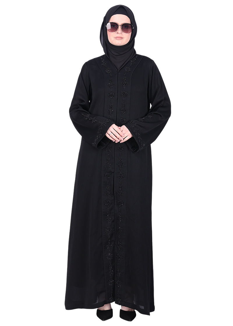 BeingMuslims Black Abaya with Rich Intricate Hand Embroidery
