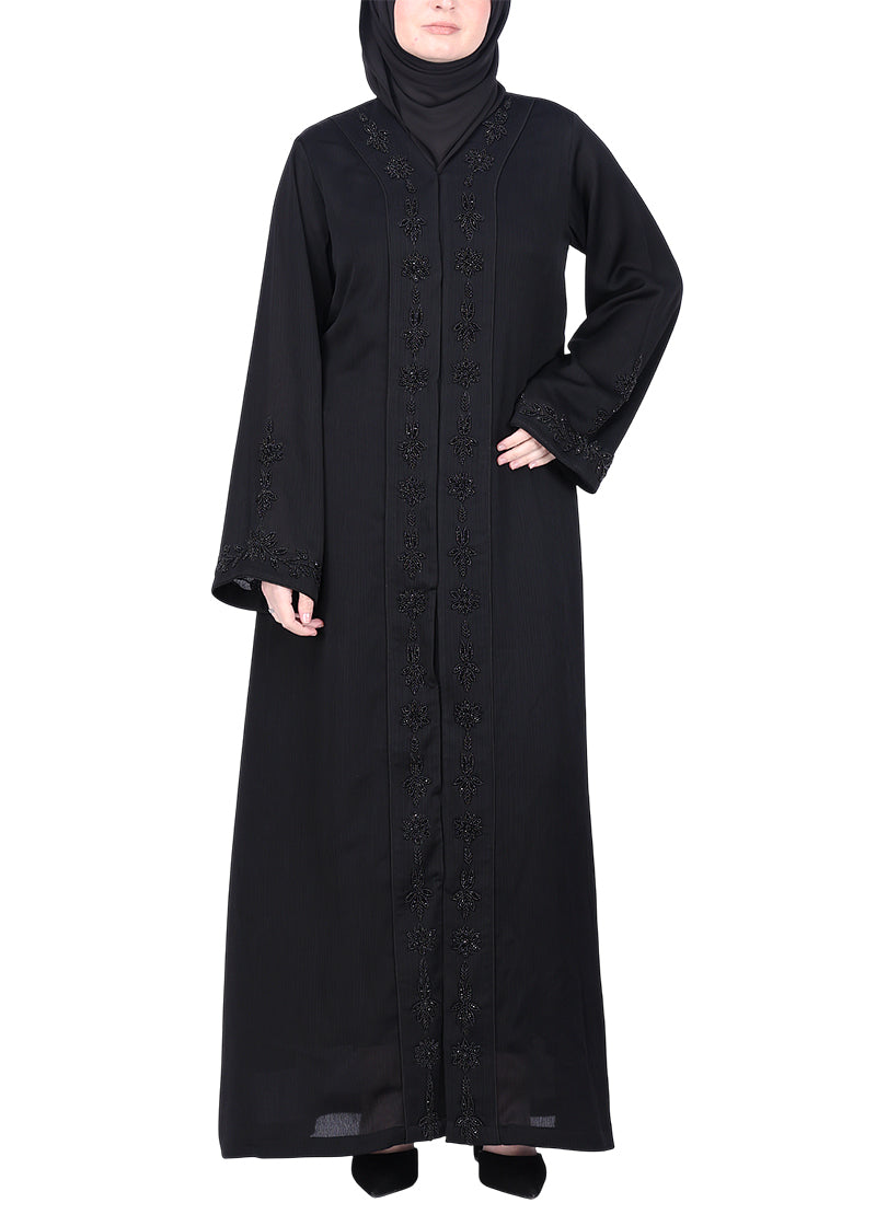 BeingMuslims Black Abaya with Rich Intricate Hand Embroidery