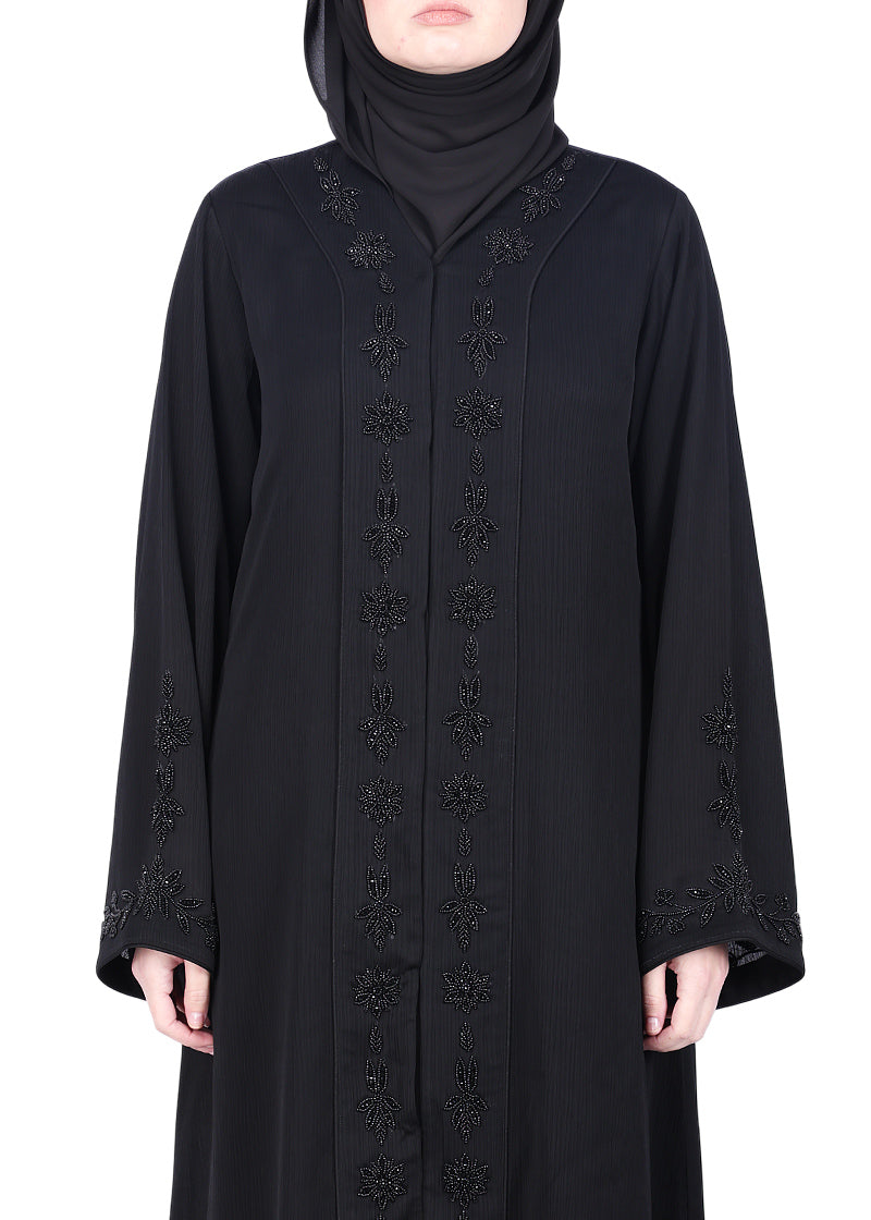 BeingMuslims Black Abaya with Rich Intricate Hand Embroidery