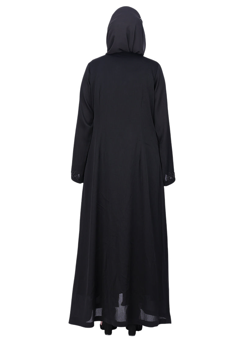 BeingMuslims Black Abaya with Rich Intricate Hand Embroidery