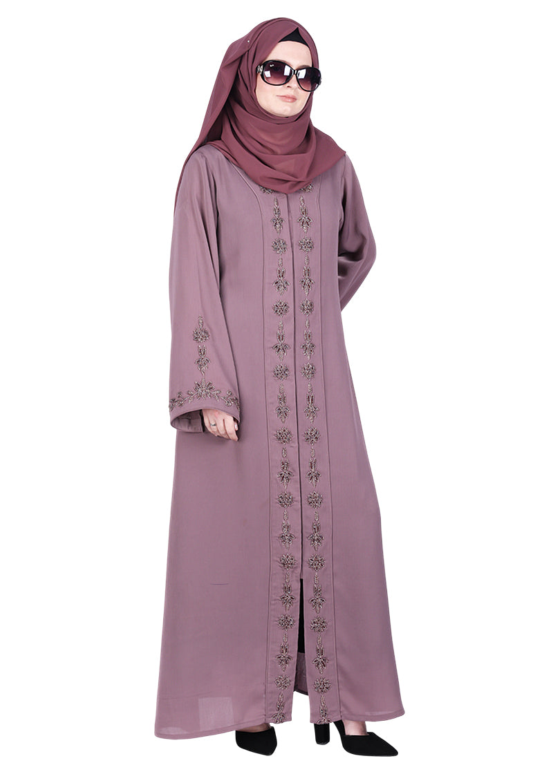 BeingMuslims Purple Abaya with Rich Intricate Hand Embroidery