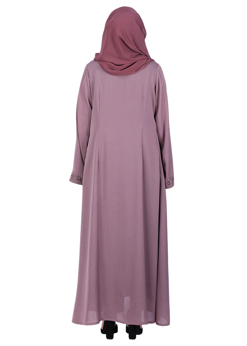 BeingMuslims Purple Abaya with Rich Intricate Hand Embroidery