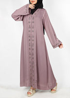 BeingMuslims Light Purple Abaya with Rich Intricate Hand Embroidery