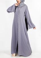 BeingMuslims Graceful Light Grey Abaya with Beautiful Pearl Hand Embroidery