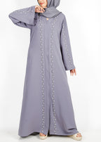BeingMuslims Graceful Light Grey Abaya with Beautiful Pearl Hand Embroidery