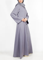BeingMuslims Graceful Light Grey Abaya with Beautiful Pearl Hand Embroidery