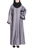 BeingMuslims Gleaming Dark Grey Elite Crush Abaya with Piping