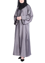 BeingMuslims Gleaming Dark Grey Elite Crush Abaya with Piping