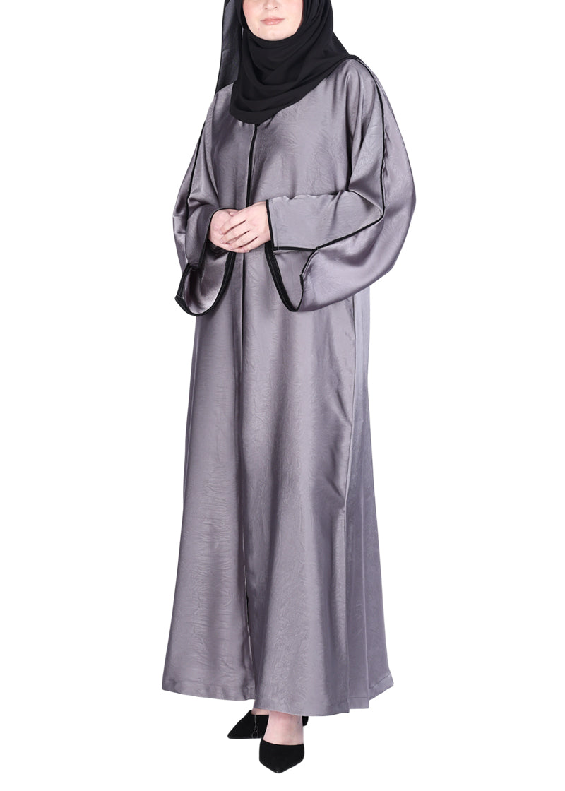 BeingMuslims Gleaming Dark Grey Elite Crush Abaya with Piping