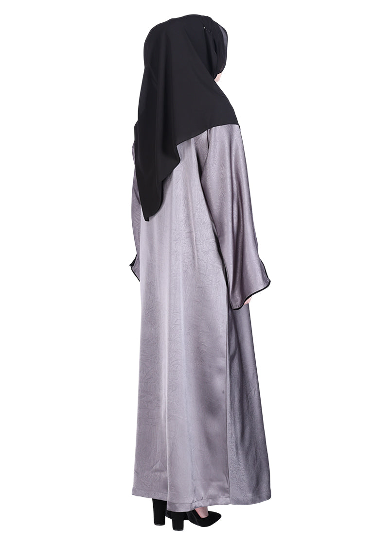 BeingMuslims Gleaming Dark Grey Elite Crush Abaya with Piping
