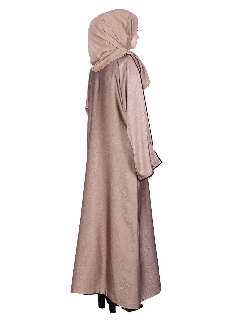 BeingMuslims Gleaming Oak Brown Elite Crush Abaya with Piping
