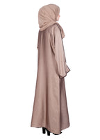 BeingMuslims Gleaming Oak Brown Elite Crush Abaya with Piping