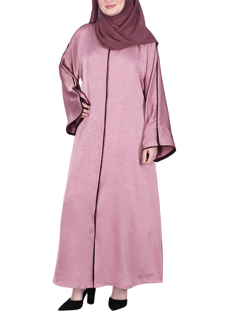 BeingMuslims Gleaming Onion Pink Elite Crush Abaya with Piping