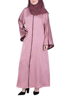 BeingMuslims Gleaming Onion Pink Elite Crush Abaya with Piping