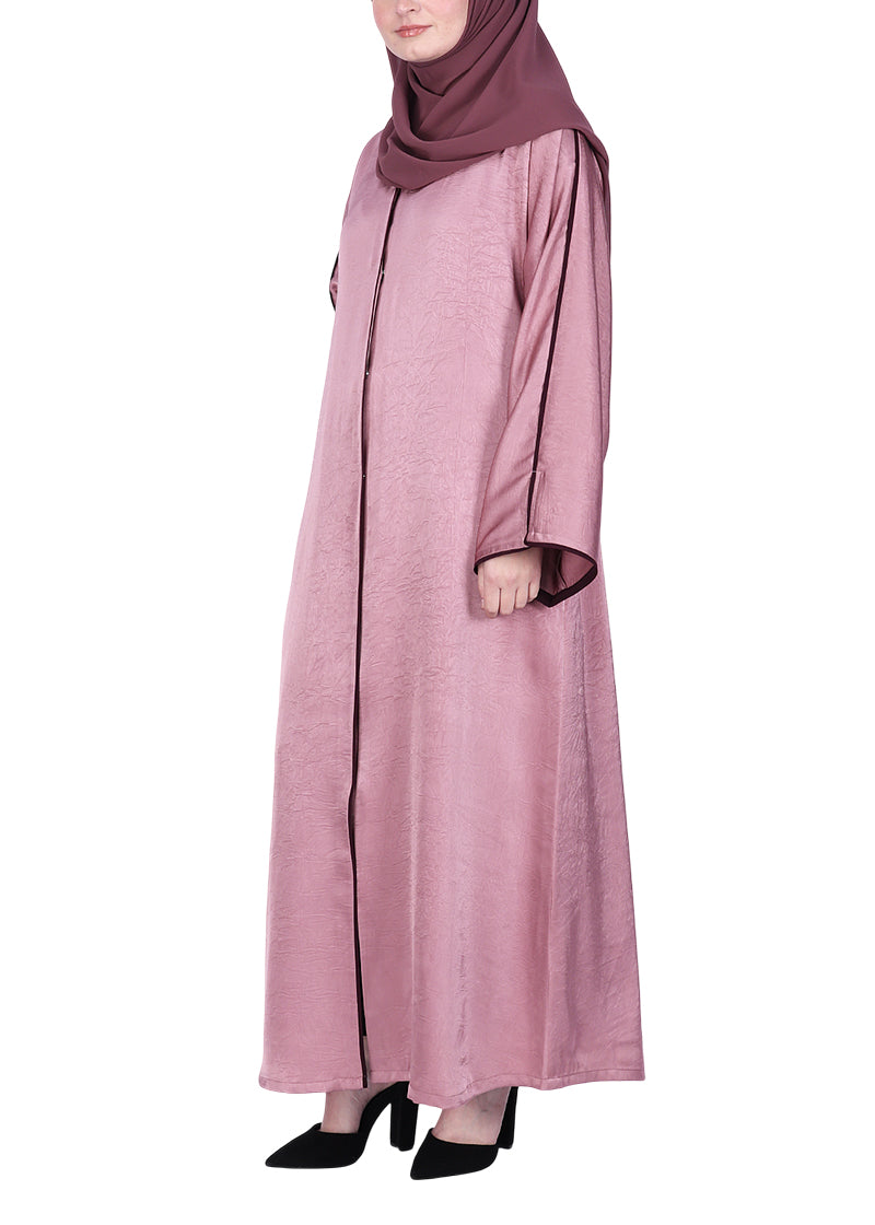 BeingMuslims Gleaming Onion Pink Elite Crush Abaya with Piping