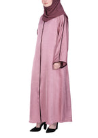 BeingMuslims Gleaming Onion Pink Elite Crush Abaya with Piping
