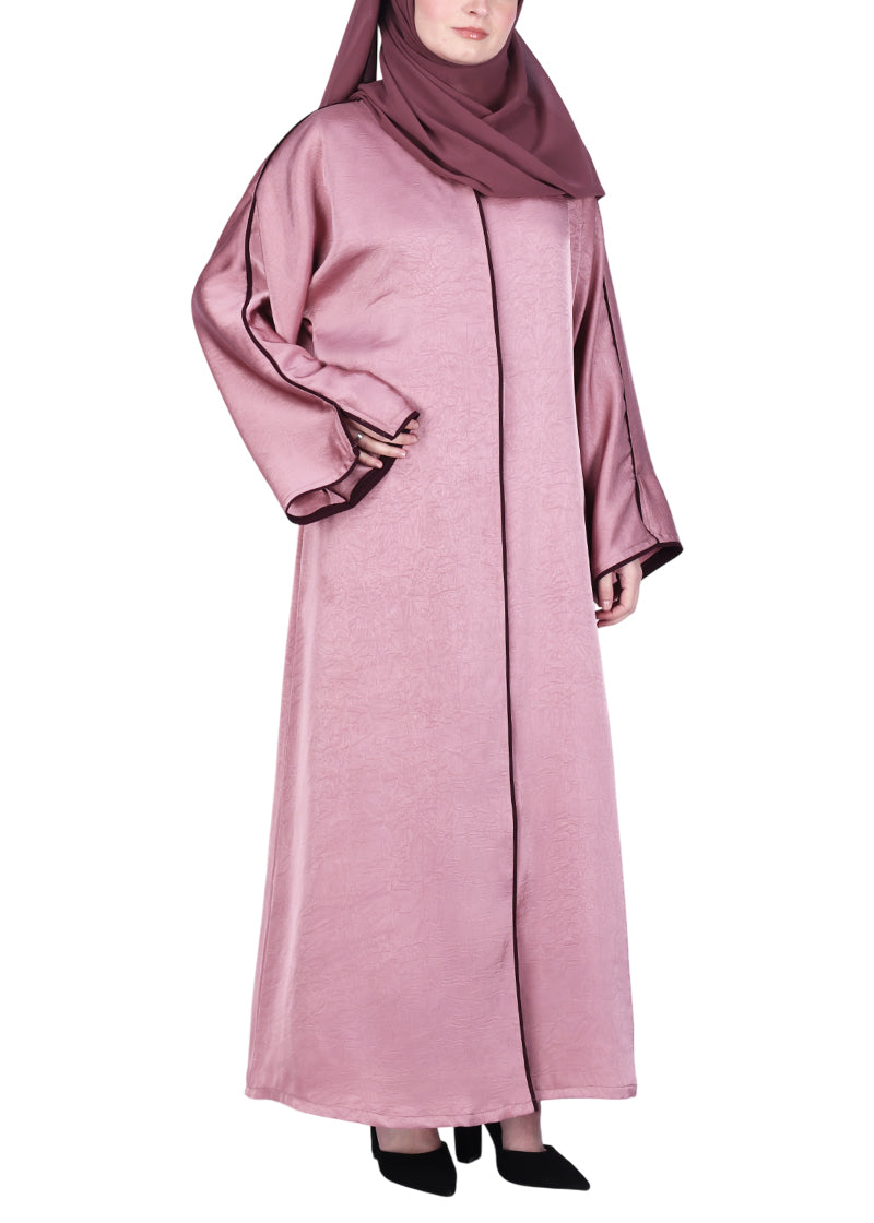 BeingMuslims Gleaming Onion Pink Elite Crush Abaya with Piping