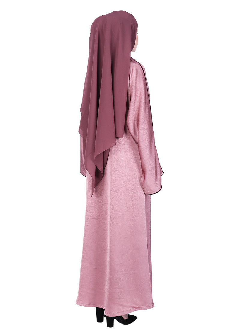 BeingMuslims Gleaming Onion Pink Elite Crush Abaya with Piping