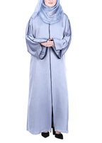 BeingMuslims Gleaming Silver Elite Crush Abaya with Piping