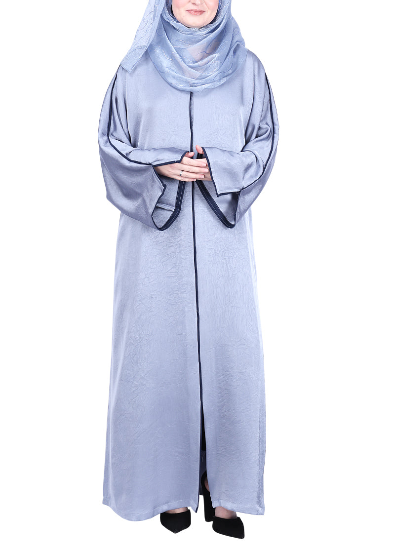 BeingMuslims Gleaming Silver Elite Crush Abaya with Piping