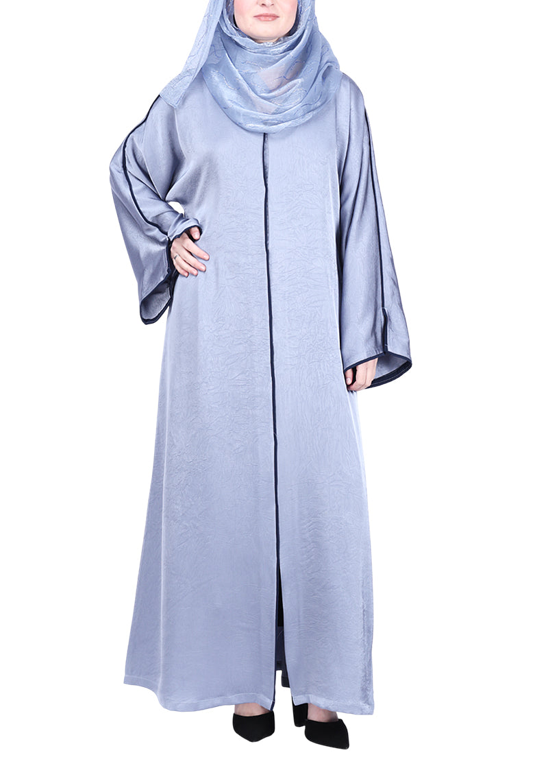 BeingMuslims Gleaming Silver Elite Crush Abaya with Piping