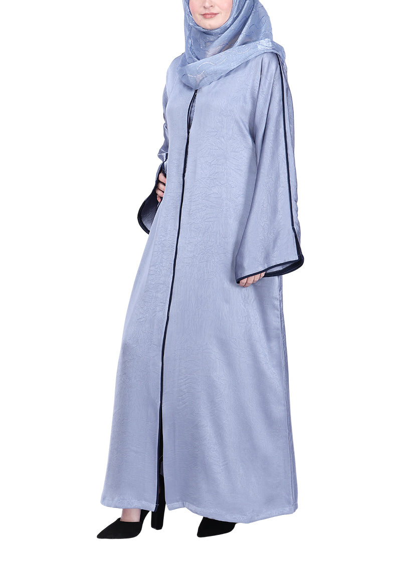 BeingMuslims Gleaming Silver Elite Crush Abaya with Piping